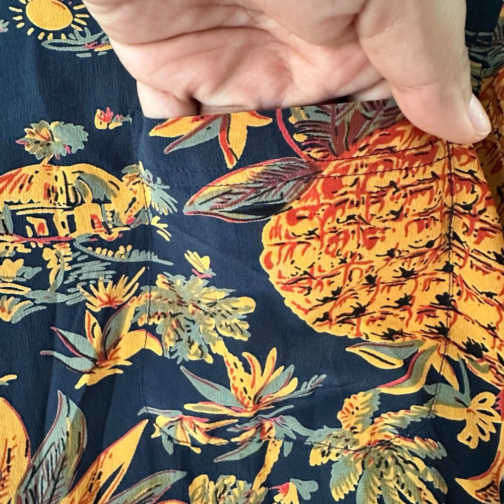 Avanti Navy/Orange Men’s Pineapple Hut Vtg Aloha Silk Button Down Shirt Medium - Picture 3 of 9